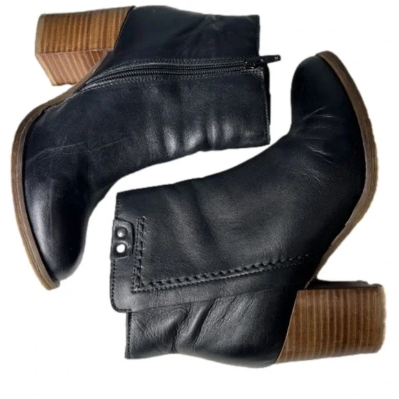 Madison Dacia Black Leather Ankle Booties | Chunky Heel | Side Zip | Size 6.5 - Picture 6 of 7